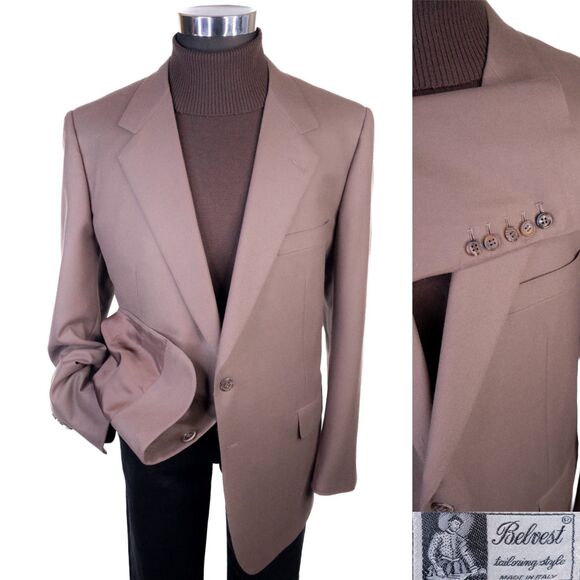 Belvest Blazer Light Brown Sport Coat Sz 48R Super 100's Wool Suit Jacket
